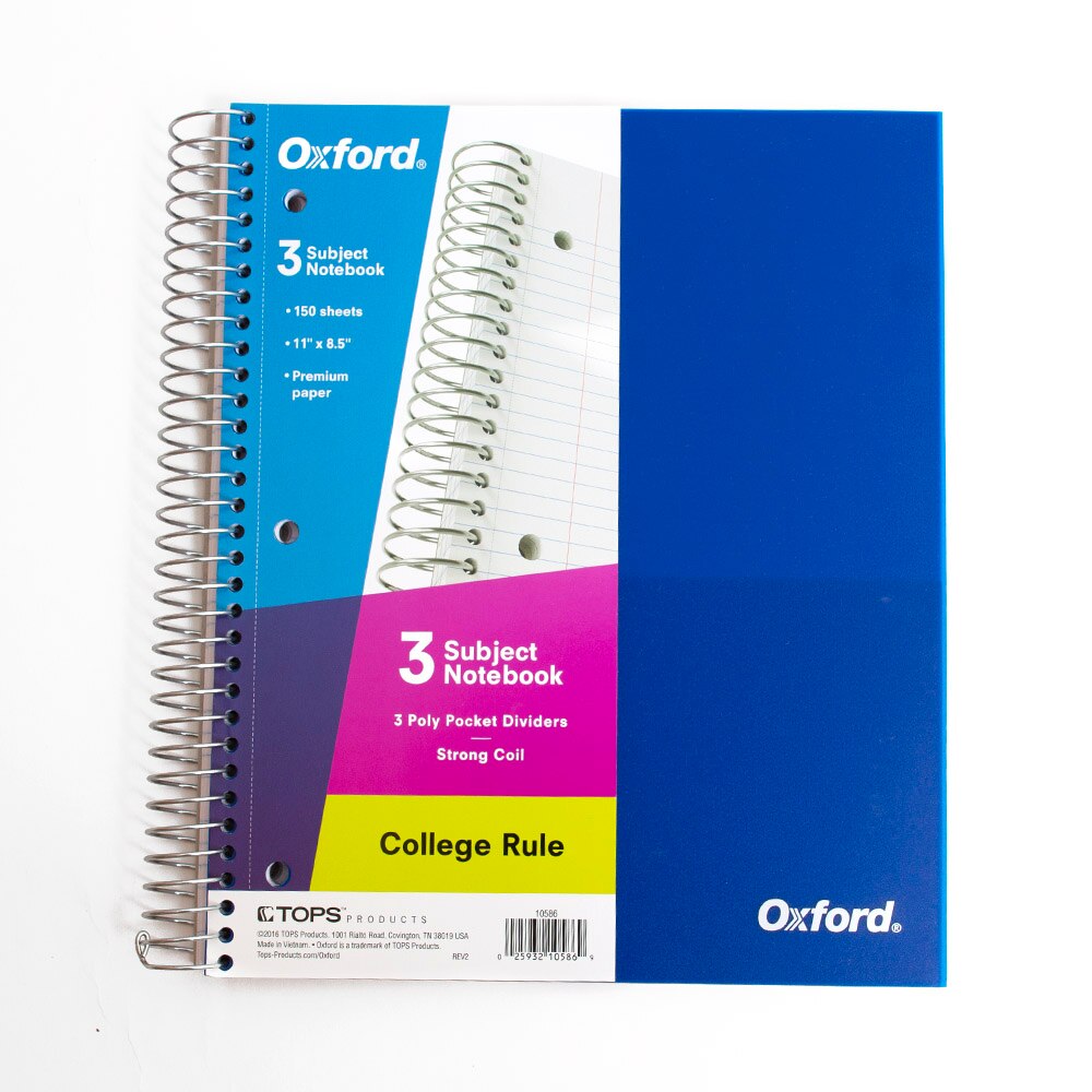 Oxford, Spiral 3-Subject, Art & School, 11"x9", Poly covered, 309421